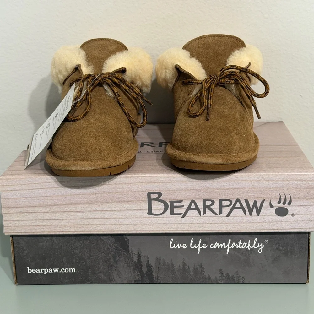 BearPaw Tan Suede Boots with Cream Lining